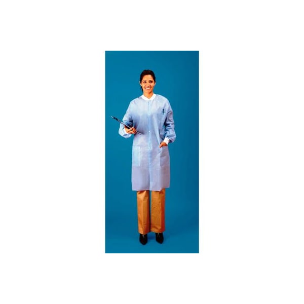 Keystone Safety SMS Lab Coat, 3 Pockets, Knit Wrists, Snap Front, Knit Collar, White, MD 30/Case LC3-WK-SMS-MD - main
